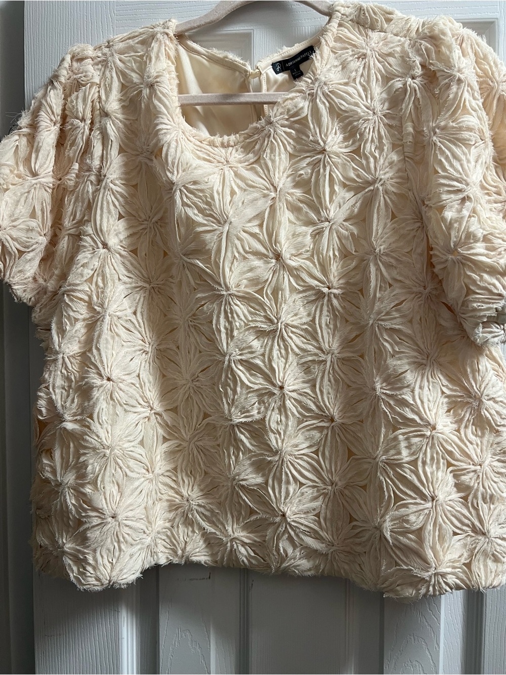Ivory Floral Textured Short-Sleeve Top